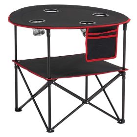 Folding Portable Camping Table Oxford Outdoor Picnic RoundTable 4 Cup Holders